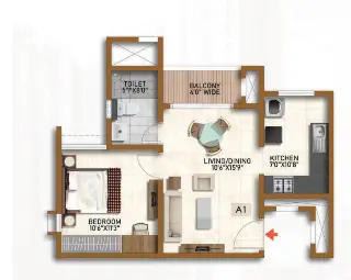 Brigade Valencia 1 BHK Floor Plan