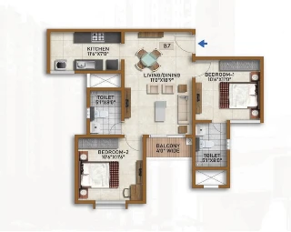 Brigade Valencia 2 BHK Floor Plan