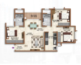 Brigade Valencia 3 BHK Floor Plan